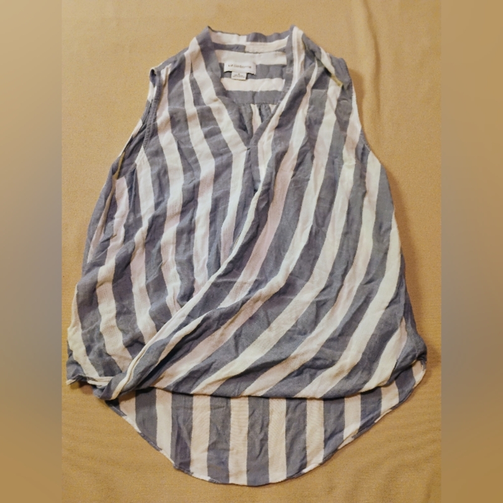LIZ CLAIBORNE blue/white stripe LINEN BLEND Highlow tank sz small
